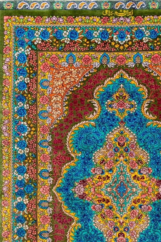 Rug featuring a complex design with vibrant colors and traditional Persian motifs, reflecting cultural heritage and adding elegance to any room.