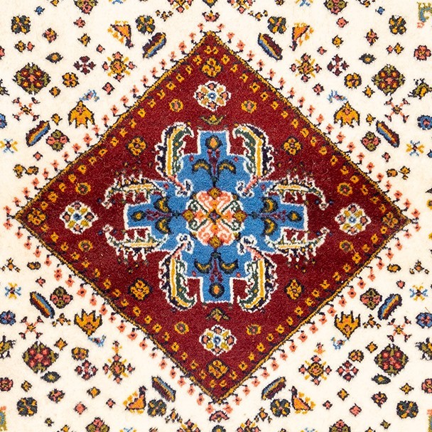 Image showcasing an intricate Persian rug with detailed floral patterns and traditional symbols.