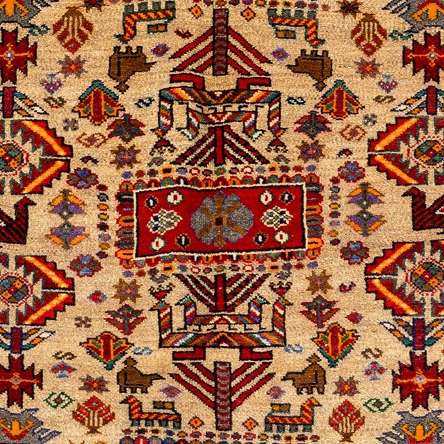 Image showcasing a traditional motifs rug with intricate design and rich colors.